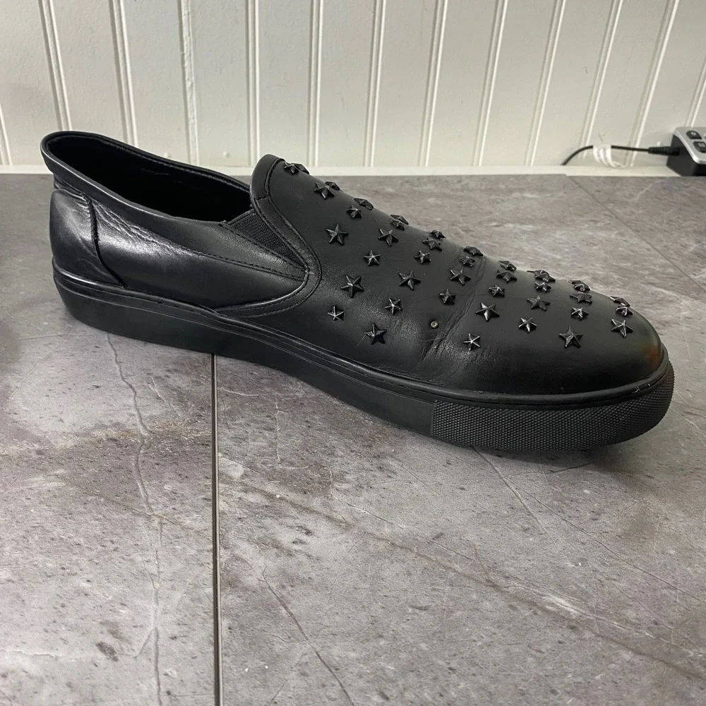 Badgley Mischka Mens Black Leather Star Studded Slip On Sneakers Size 12 Loafers